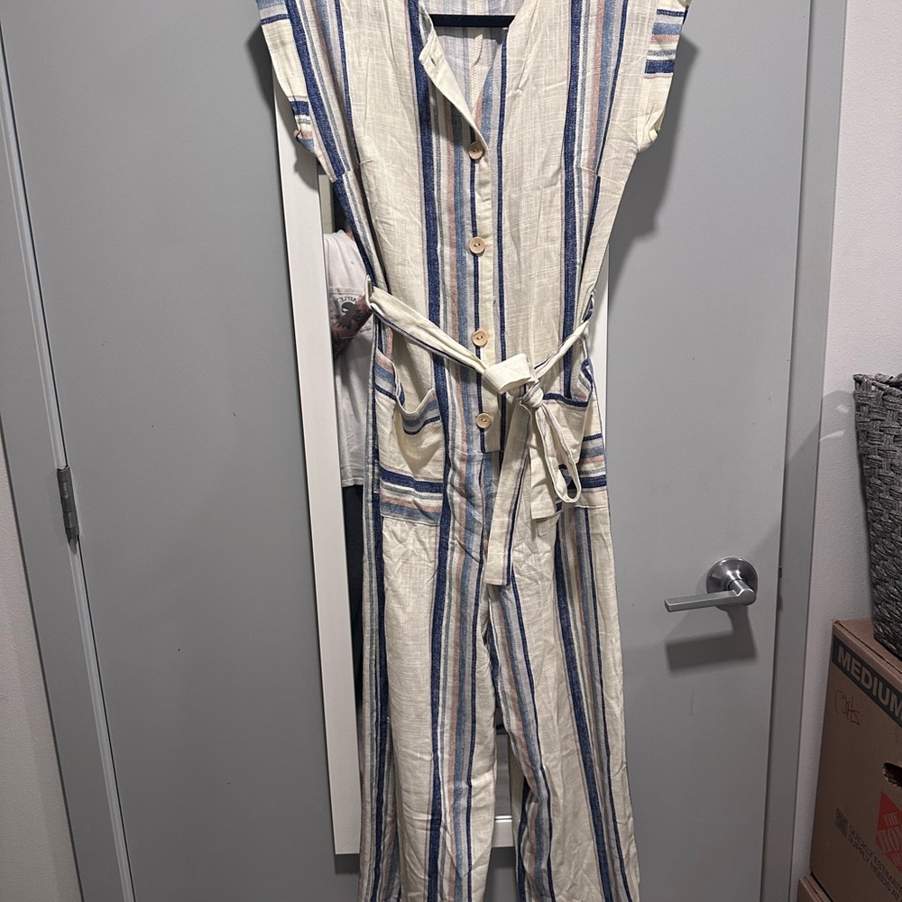 Striped Jumpsuit with Belt